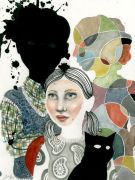 Familieopstilling - 2015, 31 x 23 cm., Akvarel og tusch på papir. Familieopstilling - 2015, 31 x 23 cm., Akvarel og tusch på papir.