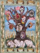 Family Tree - 2021, 115x87 cm., Syet papircollage: akvarel, tusch, sytråd, yume papir. Family Tree - 2021, 115x87 cm., Syet papircollage: akvarel, tusch, sytråd, yume papir.