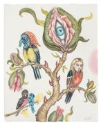 Garden Birds - 2021, 38x48 cm,, Akvarel på papir