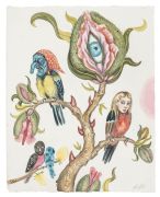 Garden Birds - 2021, 38x48 cm,, Akvarel på papir Garden Birds - 2021, 38x48 cm,, Akvarel på papir