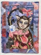 Cats and Flowers - 2021, 52 x 39 cm., Syet papircollage: akvarel, tusch, sytråd, yume papir.