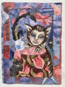 Cats and Flowers - 2021, 52 x 39 cm., Syet papircollage: akvarel, tusch, sytråd, yume papir. Cats and Flowers - 2021, 52 x 39 cm., Syet papircollage: akvarel, tusch, sytråd, yume papir.