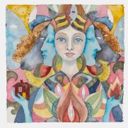 Godess - 2023, 30 x 30 cm., Akvarel og blyant på håndlavet indisk bomuldspapir Godess - 2023, 30 x 30 cm., Akvarel og blyant på håndlavet indisk bomuldspapir