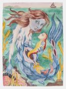 Mermail Birth - 2023, 98 x71 cm, Akvarel og tusch på håndlavet indisk bomulds papir Mermail Birth - 2023, 98 x71 cm, Akvarel og tusch på håndlavet indisk bomulds papir