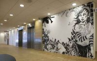 No title 1 - 2008. Permanent walldrawing at Ackershus (Nye Ahus) Oslo, Norway Dimension of wall: 365x255 cm. Acrylics, Poscapen, varnish. No title 1 - 2008. Permanent walldrawing at Ackershus (Nye Ahus) Oslo, Norway Dimension of wall: 365x255 cm. Acrylics, Poscapen, varnish.