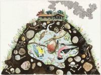 House on a Hill - 57x76 cm. Watercolour and felt-tip pen on paper.