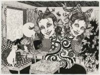 Visitors - 57x76 cm. Felt-tip pen on paper.