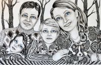 Family - _ 2014, 115 x 178 cm., tush, akvarel og blyant på papir.
    